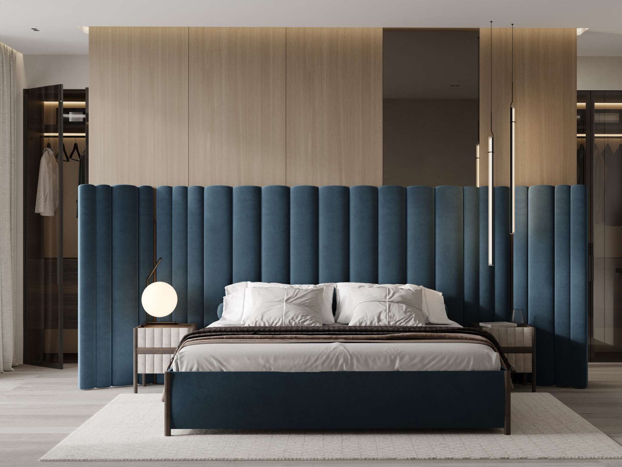 Двуспальная кровать из ткани с мягким изголовьем EUPHORIA Strip ARCH-00085263 - Вид №1