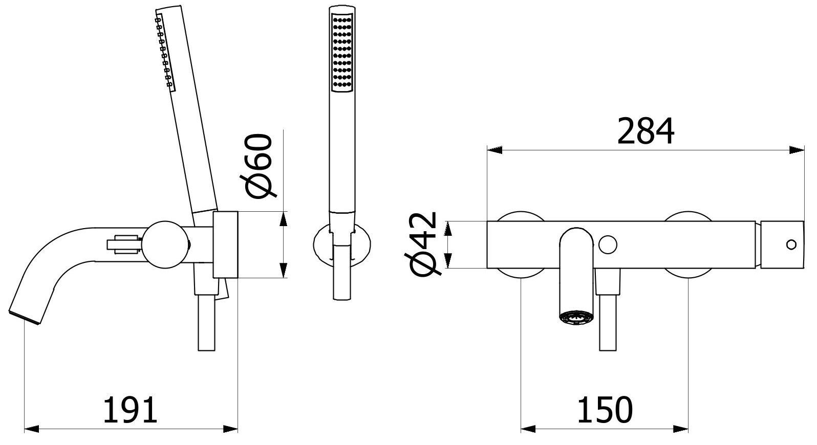 Настенный смеситель для ванны с ручным душем IB Милан Турин ARCH-00014917 - Вид №6