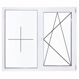 Пластиковое окно ПВХ Deceuninck двустворчатое 1440x1450 мм (ВхШ) однокамерный стеклопакет белый (с двух сторон)