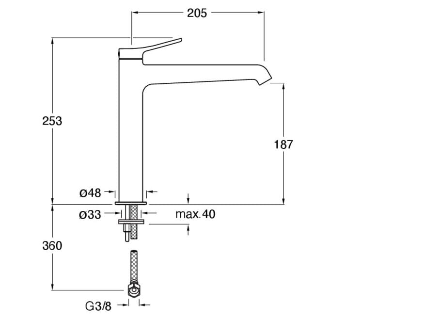 Высокий смеситель для раковины без слива CRISTINA Rubinetterie бочка ARCH-00003778 - Вид №2
