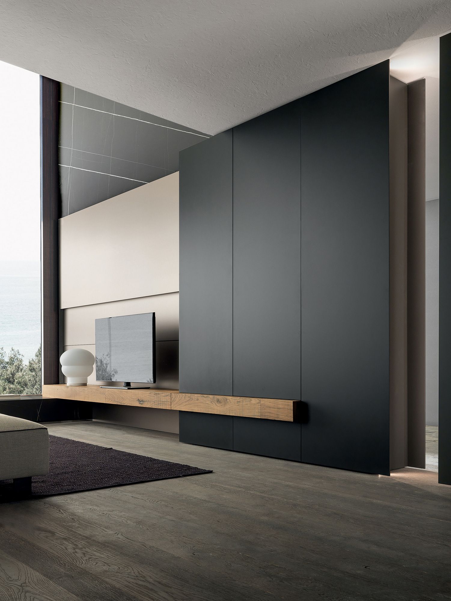 Стена оборудована металлической подставкой для телевизора и дубом MODULNOVA Blade ARCH-00107210 - Вид №2