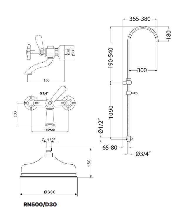 Настенный смеситель для ванны с ручным душем и душем Gaia Mobili Complements ARCH-00055942 - Вид №2