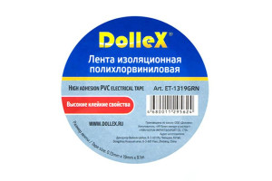 16071643 Изоляционная лента 19 мм х 9,10 м, зеленая, ПВХ PVC ET-1319GRN Dollex