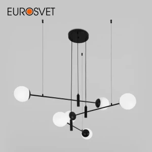 Светильник подвесной EUROSVET a062030 Planet 6 ламп 12 м² цвет черный/белый