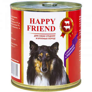 ПР0049103 Корм для собак для средних и крупных пород с говядиной и бараниной банка 750г HAPPY FRIEND