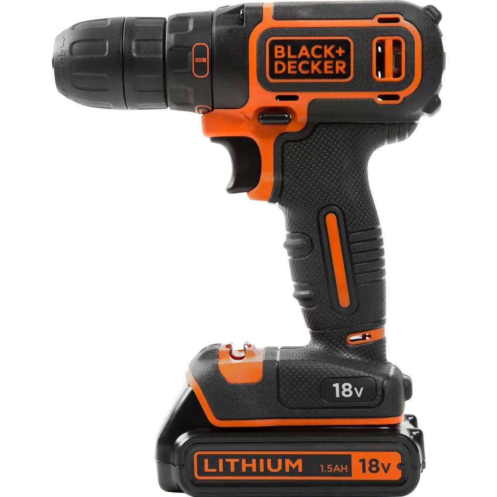 Шуруповерт аккумуляторный Black&Decker BDCDC18K1B, 18 В Li-ion 2х1.5 Ач BLACK + DECKER STLM-2027213 - Вид №1