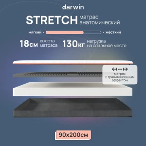 91594871 Матрас Darwin Stretch 90x200x18 см беспружинный, односпальный 91594871 Матрас Darwin Stretch 90x200x18 см беспружинный, односпальный