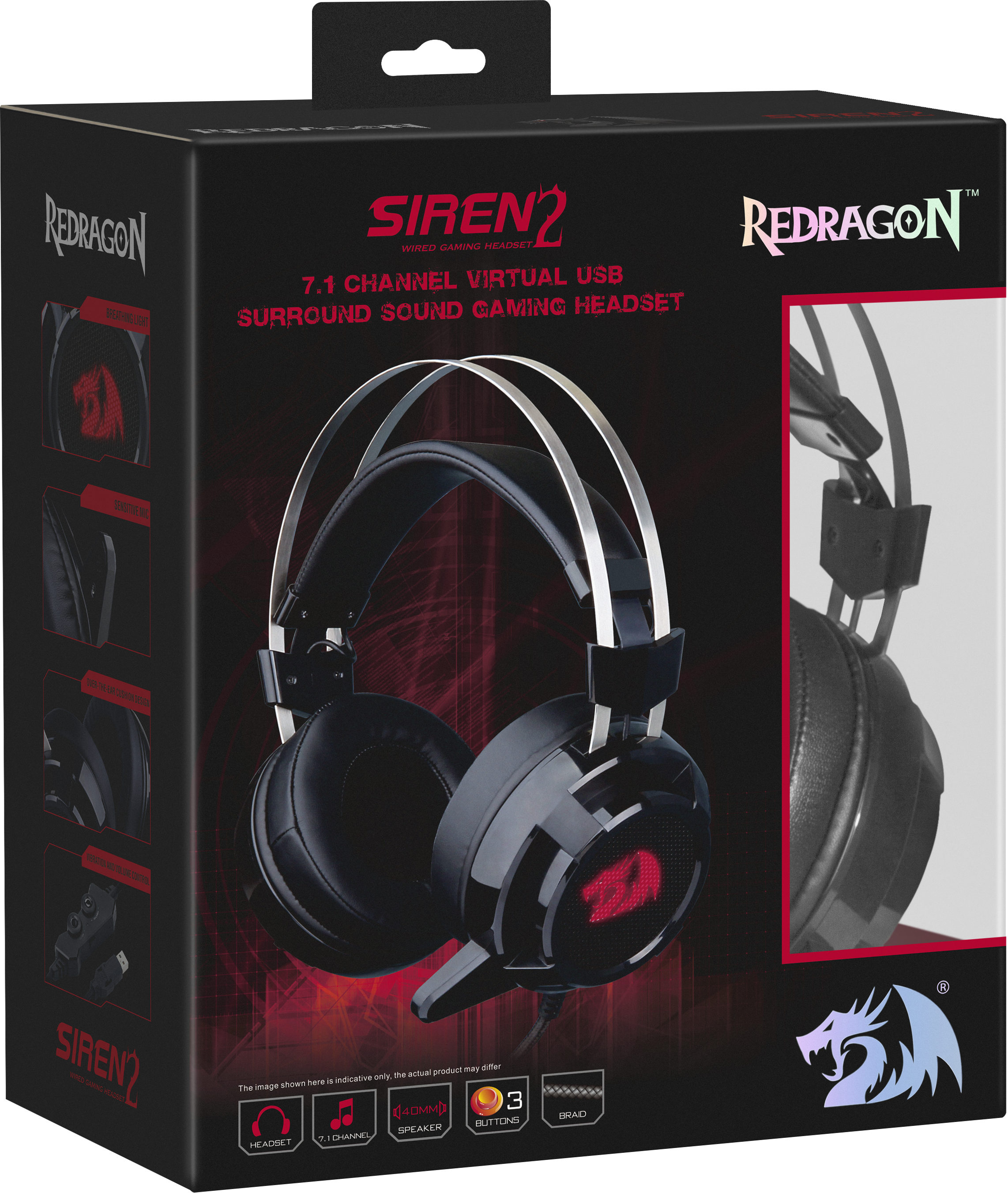 74830 игровая гарнитура siren 2 объемный звук 7.1, кабель 2 м Redragon Santreyd  - Вид №1