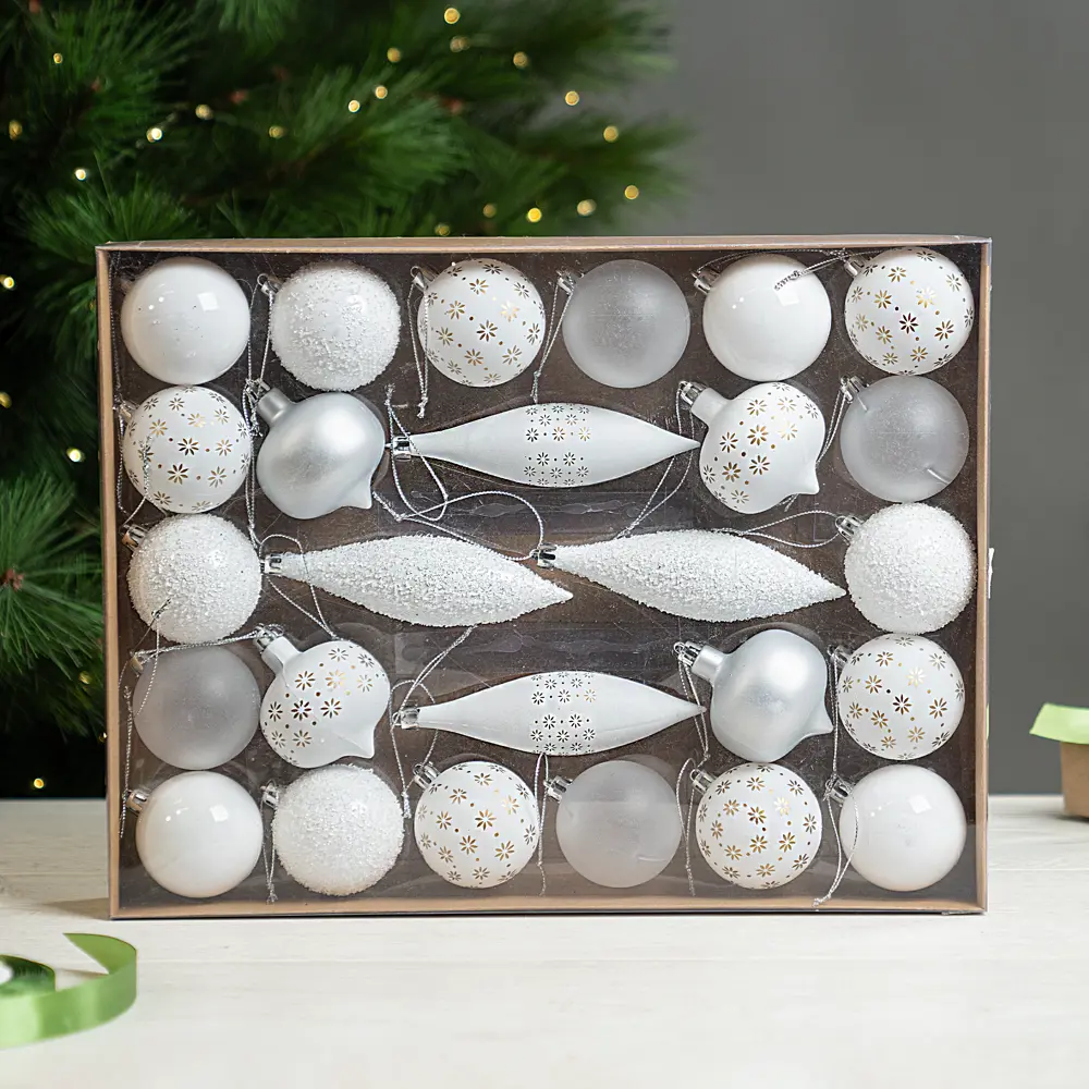 Набор елочных шаров KREAFORTA белые с блестками 26 шт (диаметр 5 см) 89420566 STLM-1579541