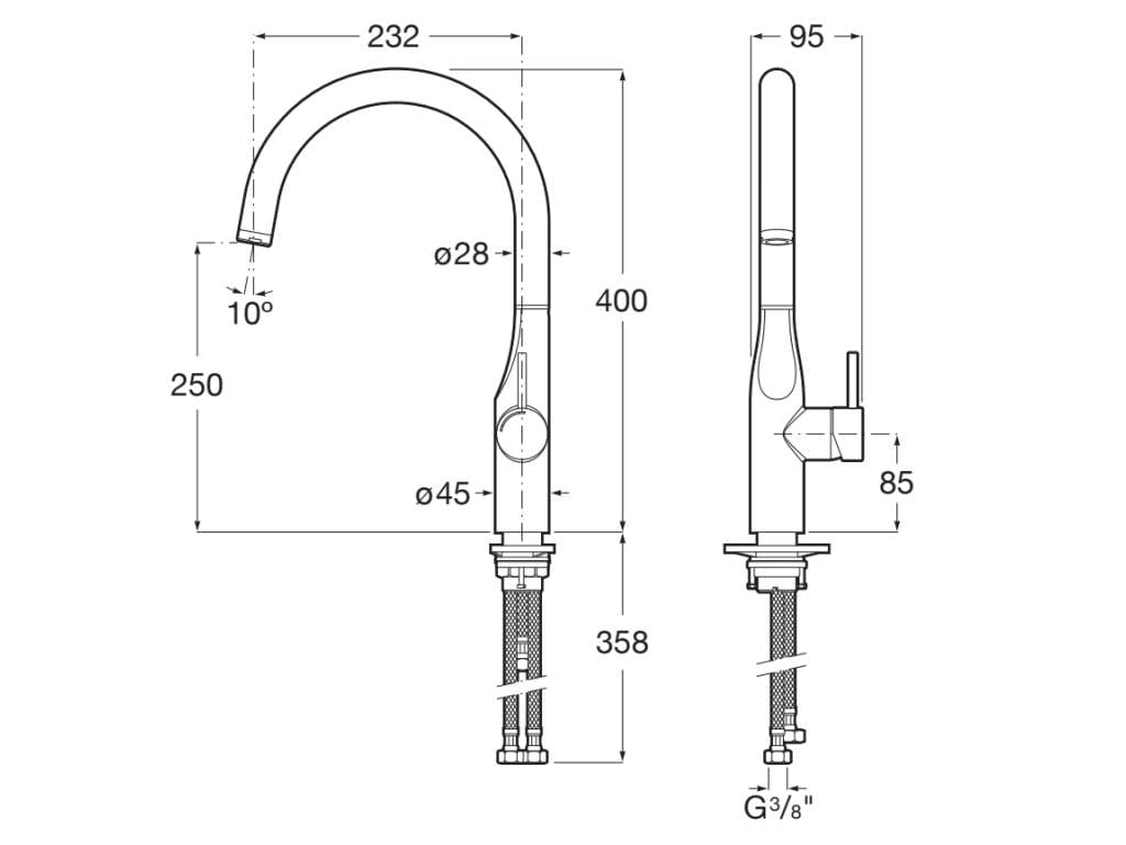 Смеситель для кухни из нержавеющей стали с поворотным изливом Roca GLERA 5A844D..0 ARCH-00116620 - Вид №2