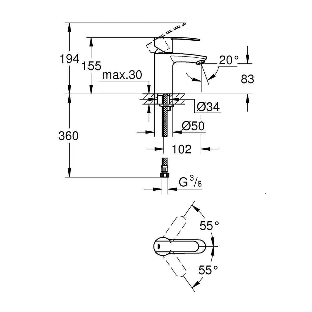 Смеситель для раковины Grohe Wave Cosmopolitan однорычажный латунь цвет хром STLM-2158681 - Вид №1