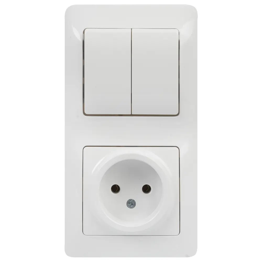 Блок выключатель с розеткой встраиваемый Schneider Electric Glossa 2 клавиши, без заземления, цвет белый STLM-2114325