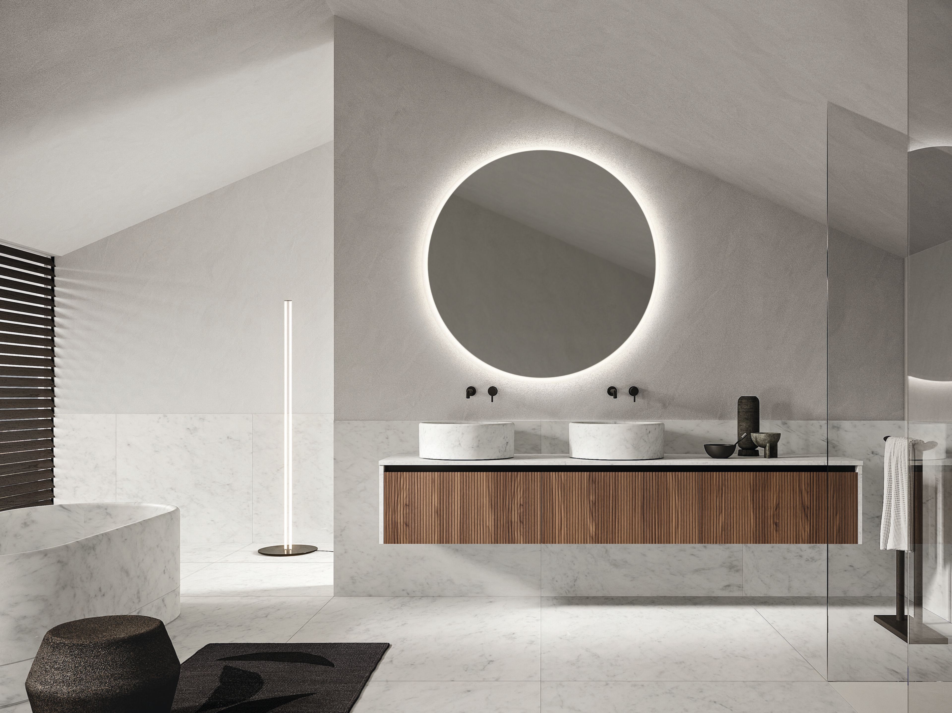 Мебель для ванной комнаты из грецкого ореха и каррарского мрамора Noorth синтез ARCH-00099679