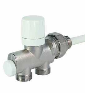 Carlo Poletti V15921QSB 4 way valve for copper or plastic pipe. Distance between connections 38 mm.