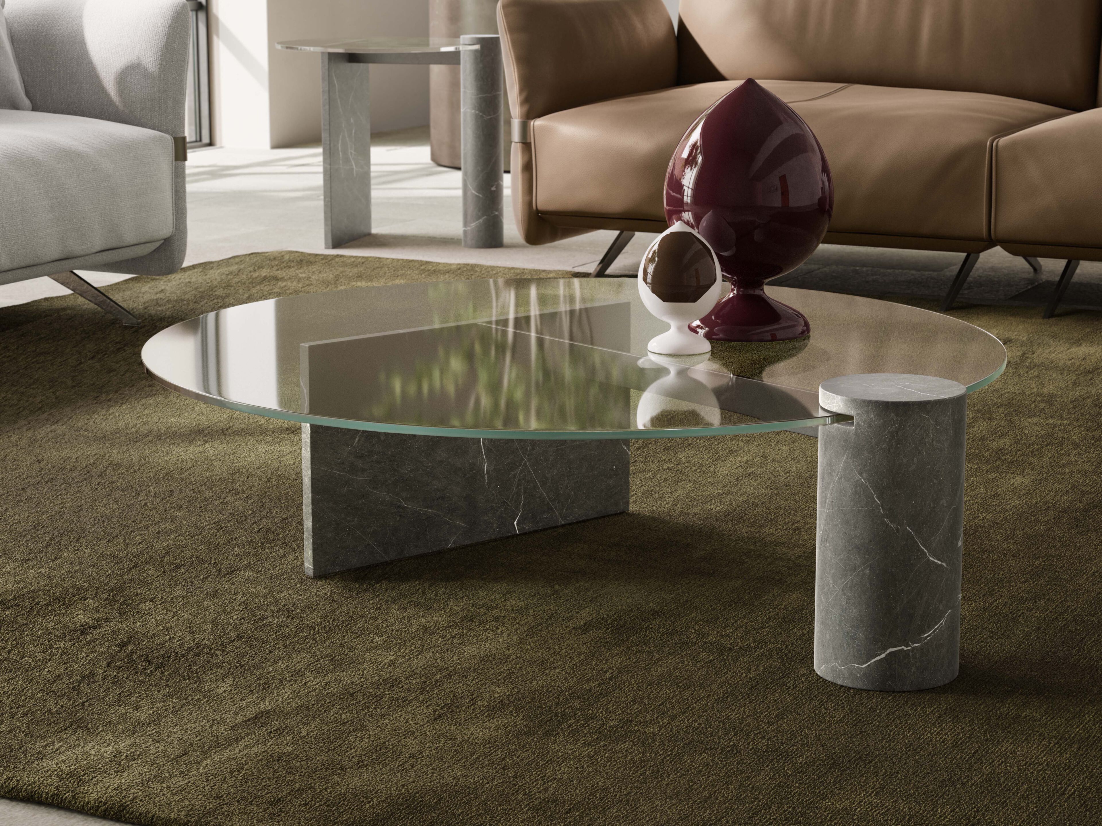 Мраморный низкий круглый журнальный столик со стеклянной столешницей Natuzzi Italia Solar ARCH-00117831 - Вид №5