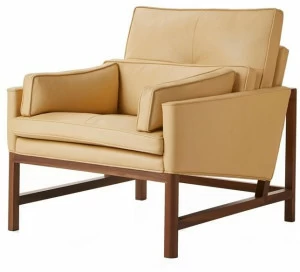 BassamFellows Кожаное кресло с подлокотниками Wood frame lounge Cb-50