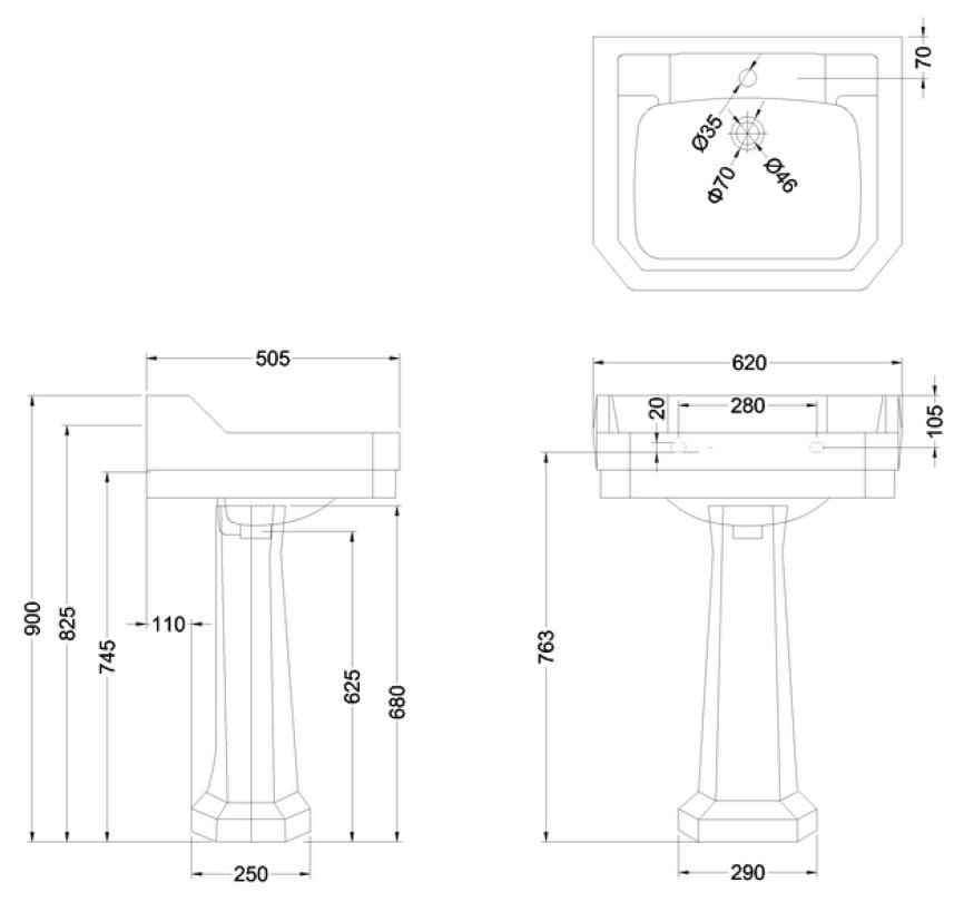 Прямоугольный умывальник из стекла на колонне Burlington Эдвардианская ARCH-00134895 - Вид №9