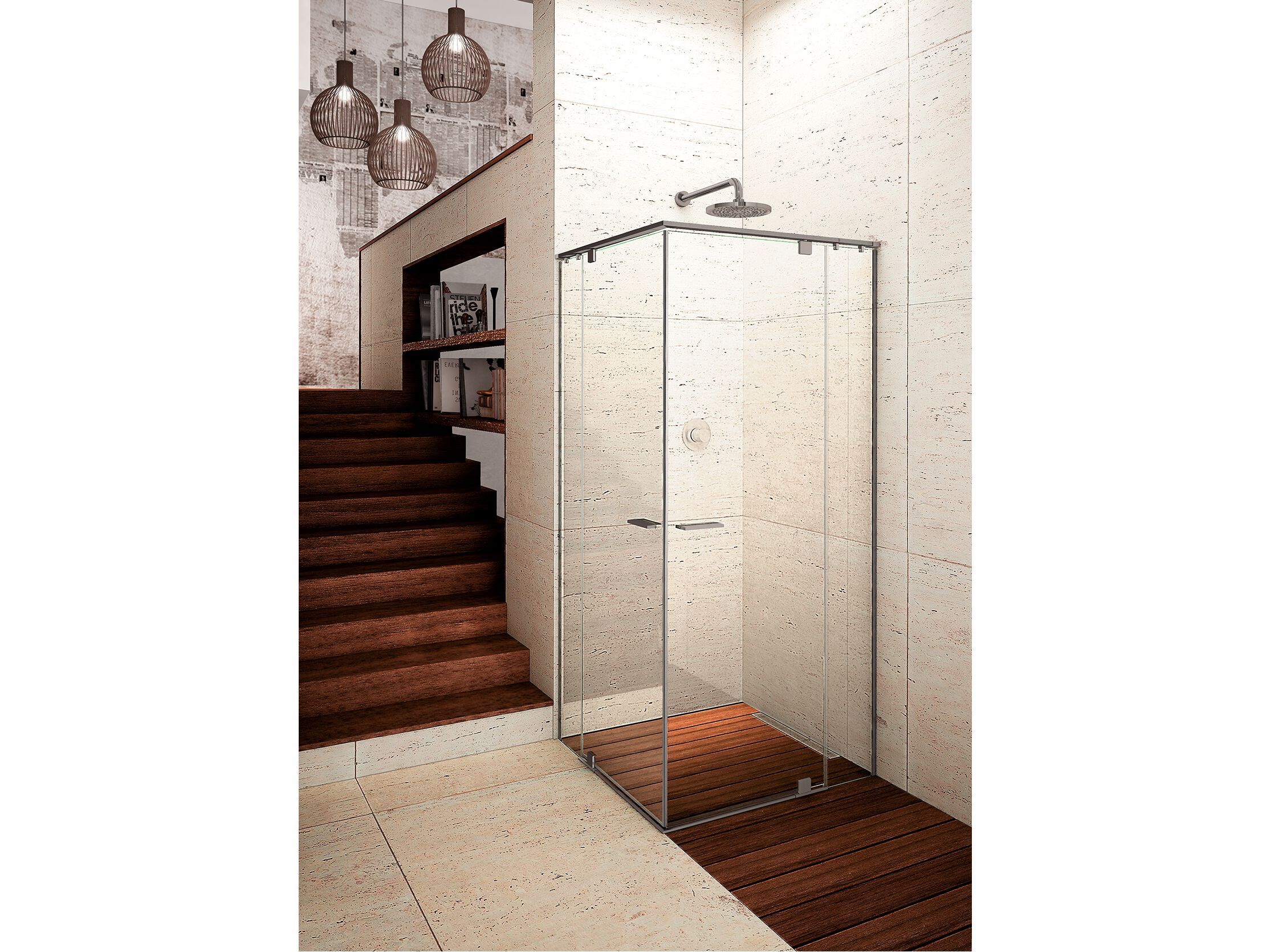 Стеклянная угловая душевая кабина с распашной дверью Provex Industrie Iunix ARCH-00072947 - Вид №1