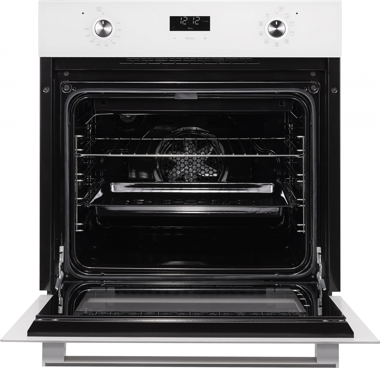 EOV 29 PDW 59.5х59.5x61 см, 64л, 9 режимов, утапливаемые переключатели, дисплей, электронное управление с сенсорными кнопками, гриль, конвекция, белое стекло Weissgauff Santreyd  - Вид №1