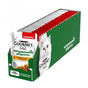 ПР0054770*26 Корм для кошек Натуральные рецепты томленая индейка с горошком, пауч 75 г (упаковка - 26 шт) Gourmet