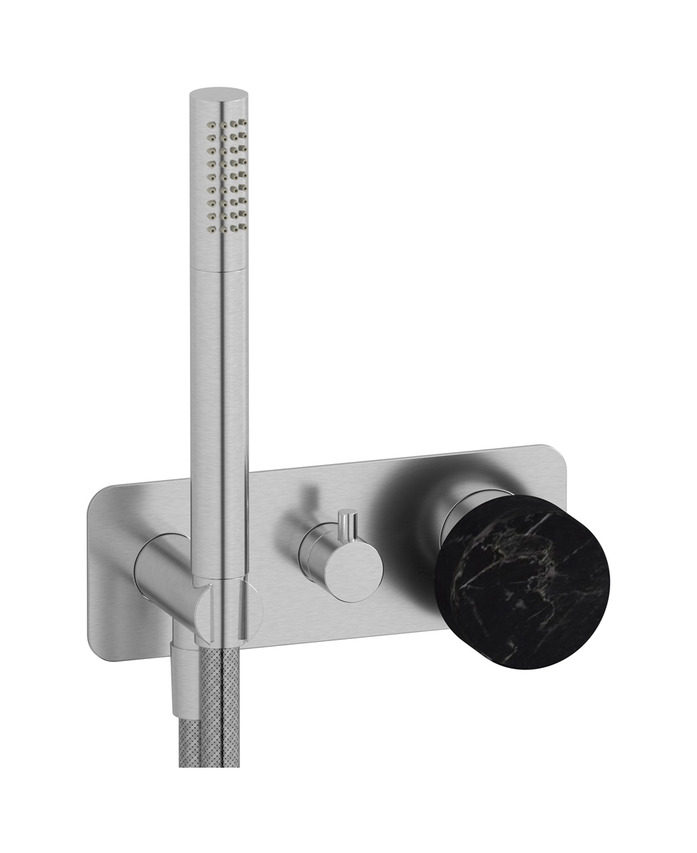 Внешние части встроенного в стену смесителя на 2 потребителя в комплекте с душевым гарнитуром. WE ARE IB mr313ss_2 Brushed Nickel Marmo