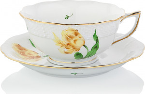1051721 Herend Чашка чайная с блюдцем 180мл "Китти" (желтая) Фарфор, Керамика
