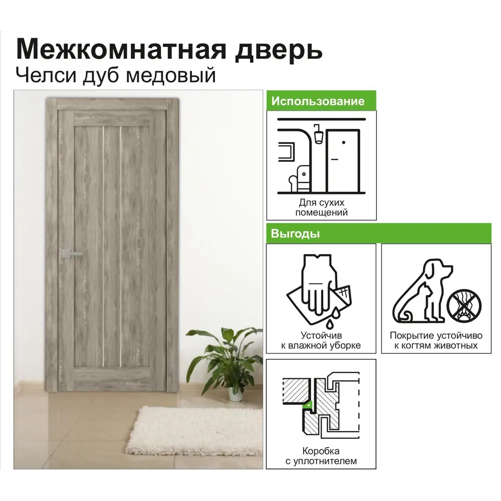 Дверь межкомнатная Челси глухая ламинация цвет дуб медовый 70x200 см BELWOODDOORS STLM-2066164 - Вид №5