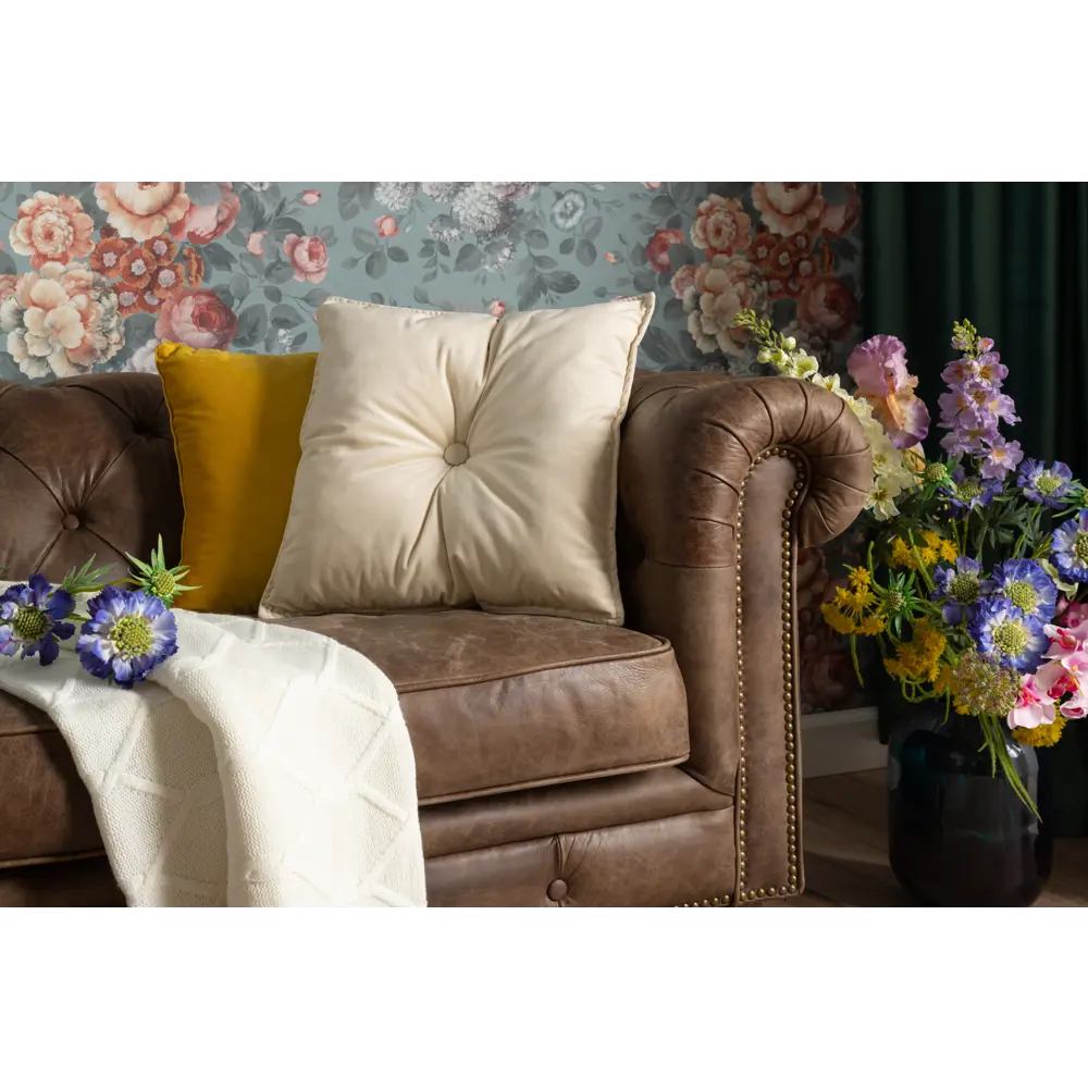 Подушка с пуговицей Бархат 43x43 см цвет кремовый LINEN WAY STLM-2091188 - Вид №4