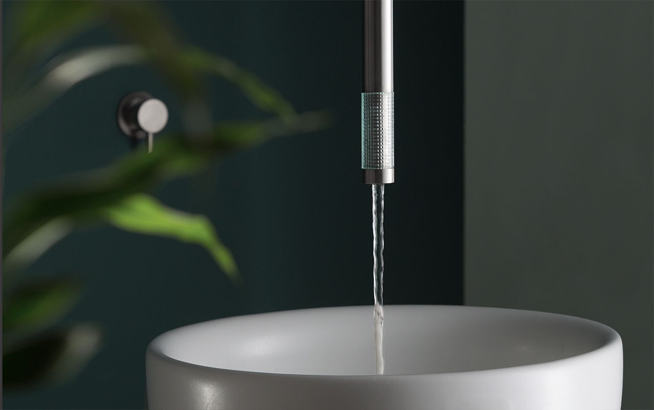 Однорычажный смеситель для раковины из нержавеющей стали и стекла с 2 отверстиями MINA REVITRUM ARCH-00100150 - Вид №1