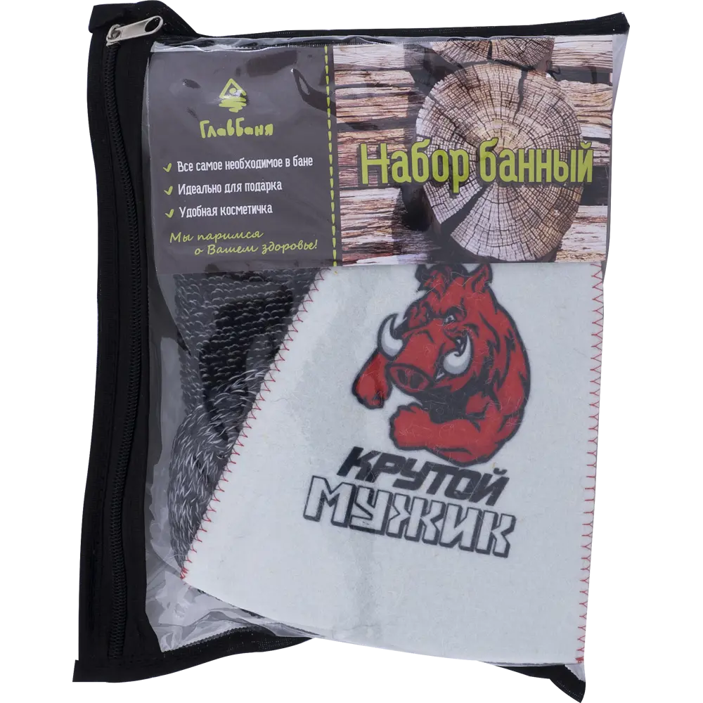Набор для бани «Крутой мужик» шапка, мочалка, войлок, цвет белый ГЛАВБАНЯ STLM-2069931