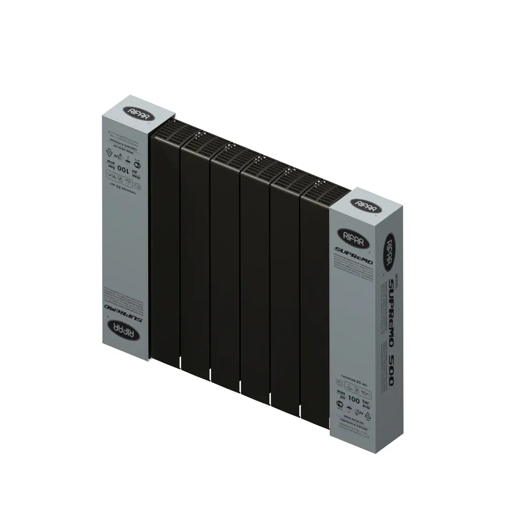 Радиатор секционный Rifar Supremo S50008RAL9005 500/90 8 секций боковое подключение биметалл черный 82560802 STLM-2059402 - Вид №5