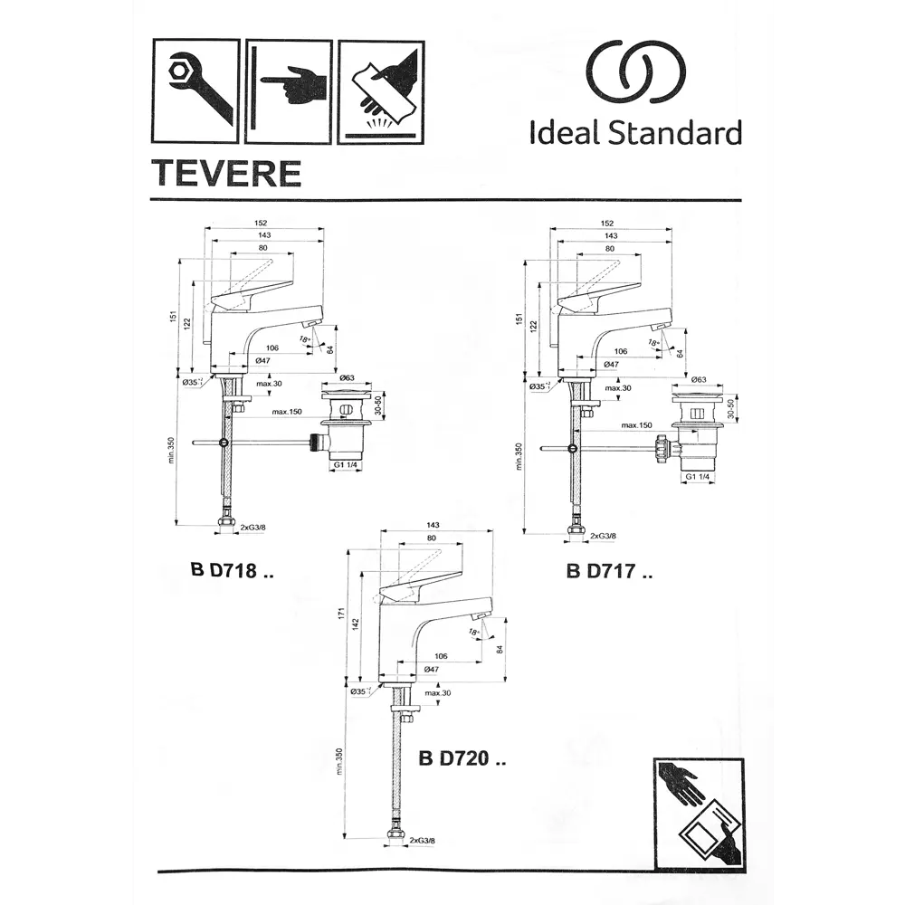 Смеситель для раковины Ideal Standard Tevere BD720AA однорычажный цвет хром STLM-2101696 - Вид №3