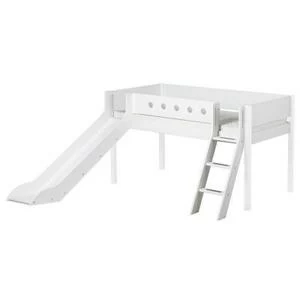 Кровать Flexa White с горкой и наклонной лестницей, 190 см, белая