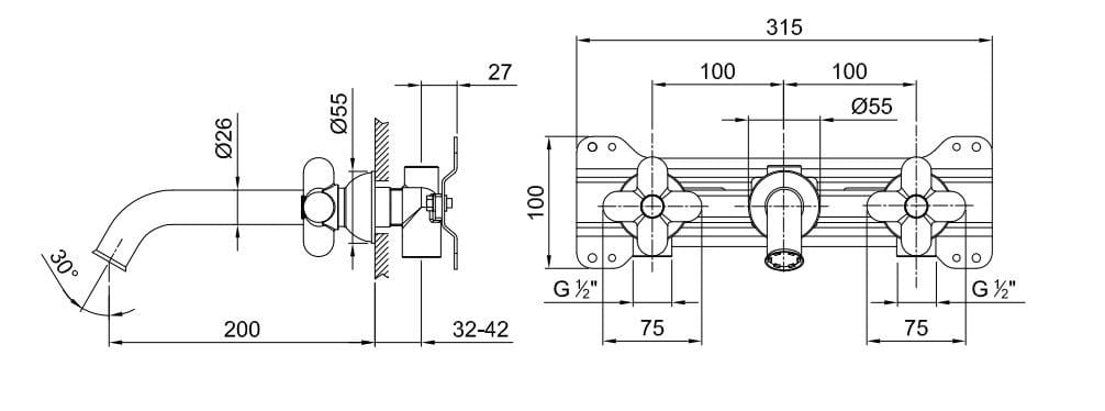 Настенный смеситель для раковины с 3 отверстиями Fantini Rubinetti I BALOCCHI ARCH-00119281 - Вид №2