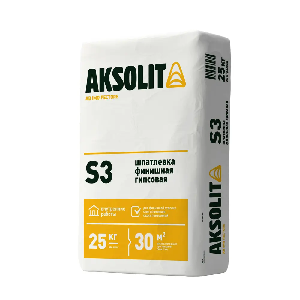Шпатлевка гипсовая финишная Aksolit S3 25 кг STLM-2181041