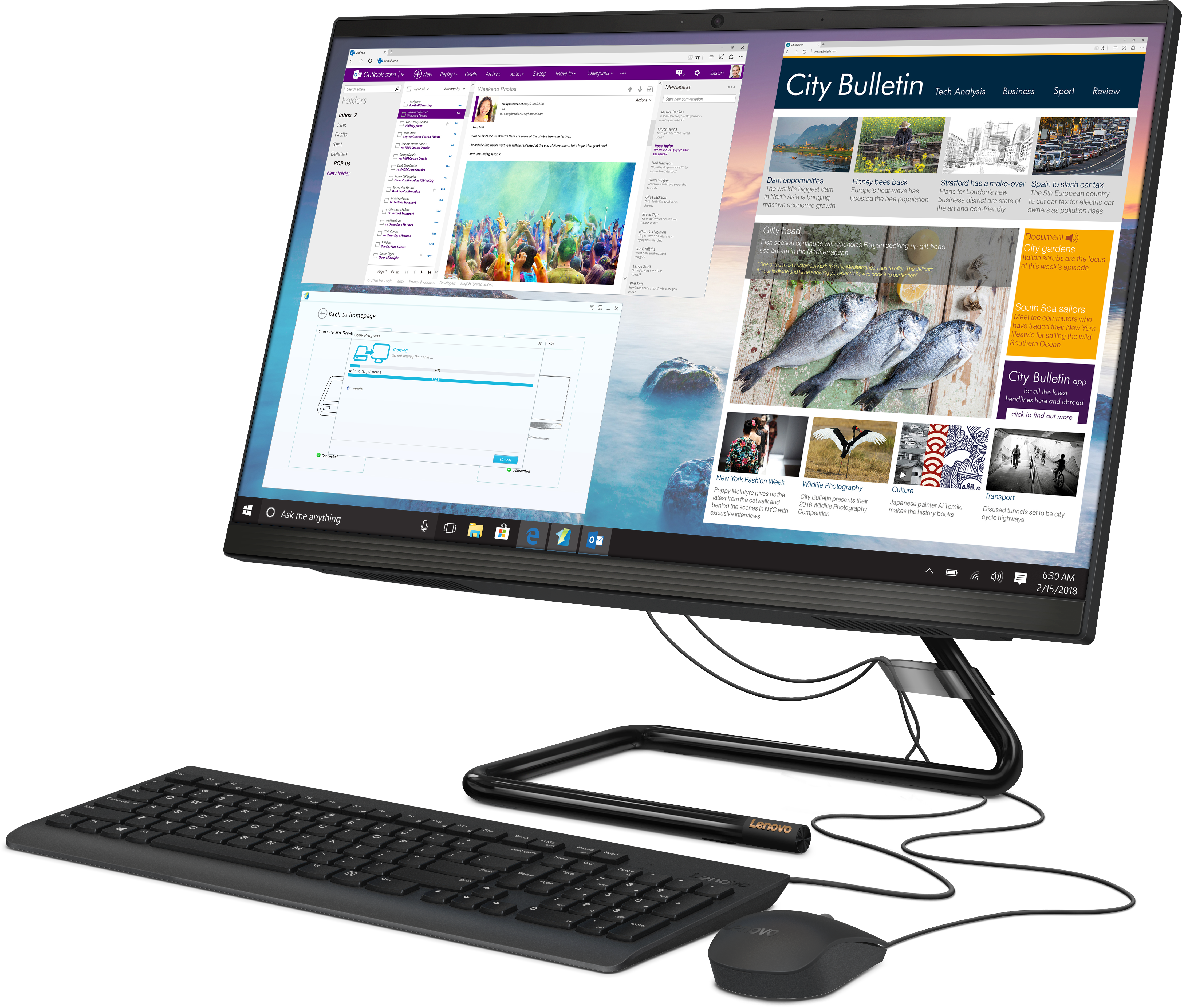 F0EW0011RK ideacentre aio 3 24are05 23.8"(1920x1080)/amd ryzen 3 4300u(2.7ghz)/8192mb/1000+128ssdgb/dvdrw/int:amd radeon/bt/wifi/war 1y/6kg/black/dos + keyboard, mouse usb Lenovo Santreyd  - Вид №1