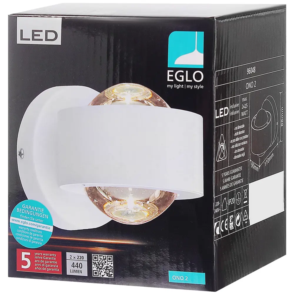 Бра светодиодное Eglo «Ono» 2.2х2.5 Вт, цвет белый прозрачный STLM-2091459 - Вид №2