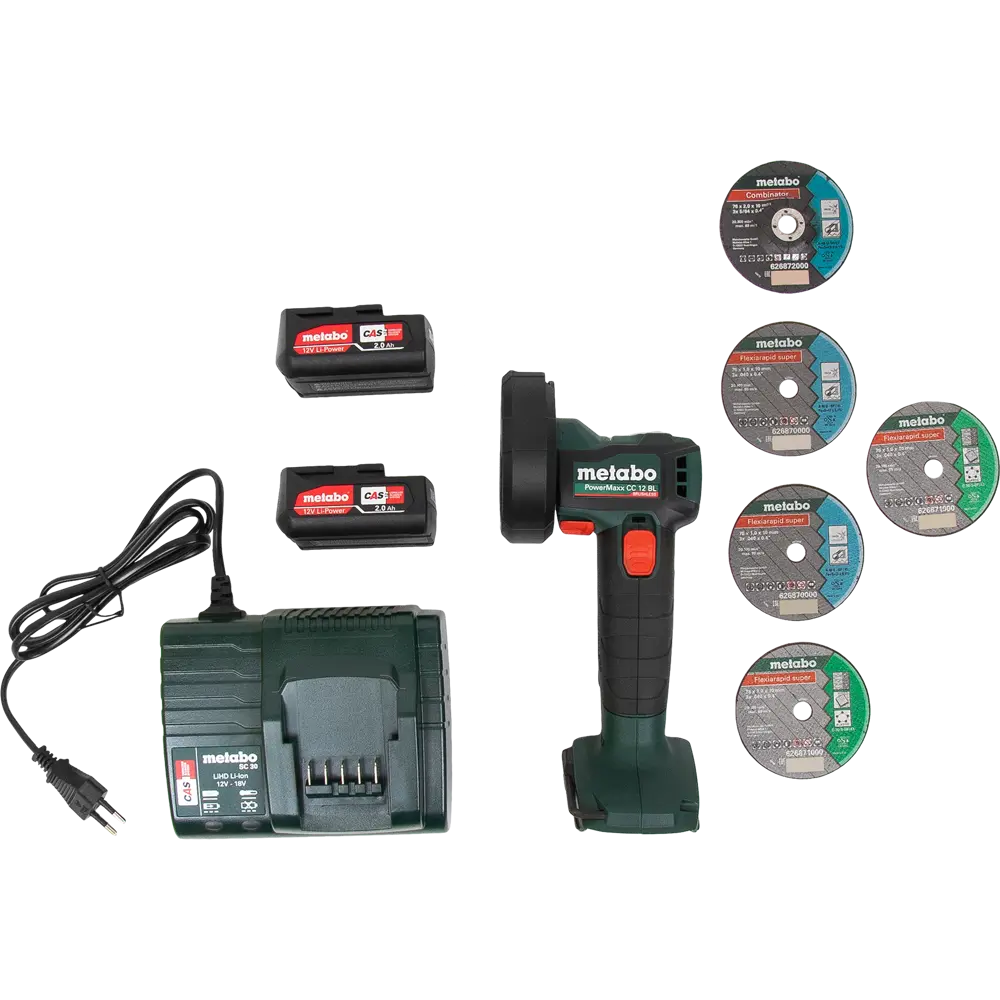 УШМ аккумуляторная бесщеточная Metabo PowerMaxx CC 12 BL 600348500, 12 В Li-Ion 2x2 Ач, 76 мм STLM-2005281 - Вид №5