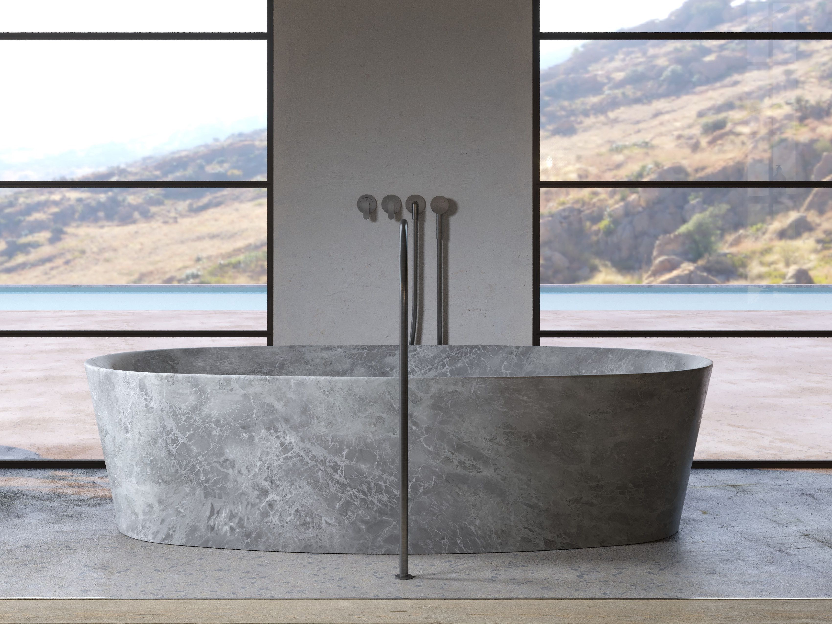 Мраморная овальная ванна в центре комнаты COCOON Maison ARCH-00047825 - Вид №4