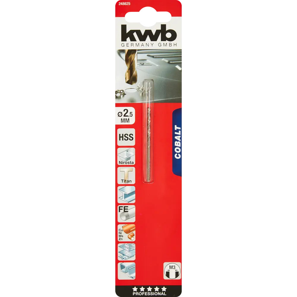 Сверло спиральное по металлу HSS-Co KWB 248625 2.5x57 мм STLM-2092102 - Вид №3