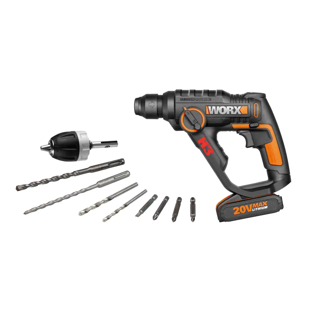 Аккумуляторный перфоратор SDS-plus Worx WX550.1, 20 В Li-Ion 1x1.5 Ач, 1.2 Дж STLM-2162672 - Вид №2