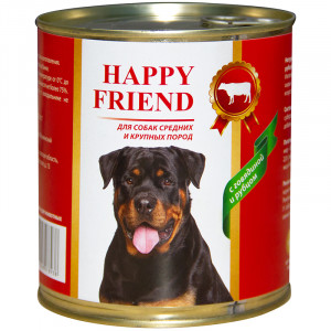 ПР0049101 Корм для собак для средних и крупных пород с говядиной и рубцом банка 750г HAPPY FRIEND
