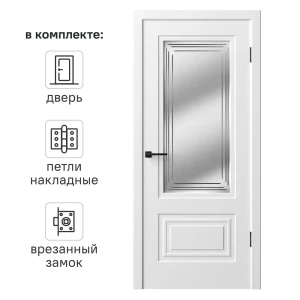 Дверь межкомнатная со стеклом Комфорт-2 60x230 см эмаль цвет белый с замком и петлями 89437606 STLM-2027952