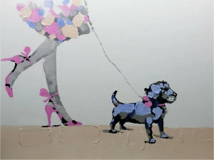 Картина на холсте 90х120 см "Девочка и собака" EVENHOME КАРТИНЫ МАСЛОМ 129823 Бежевый;фиолетовый