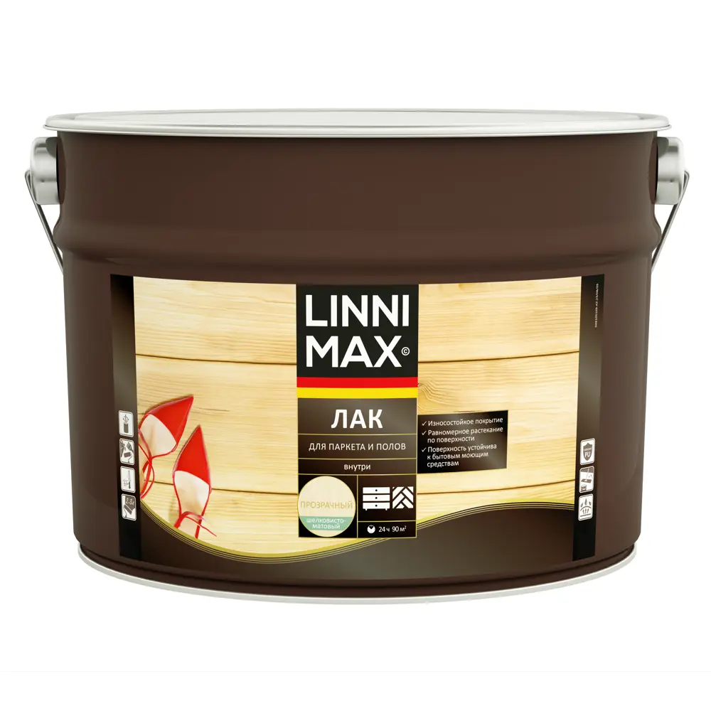 Лак паркетный LINNIMAX матовый для интенсивных нагрузок 9 л 89349629 STLM-1384664 - Вид №1