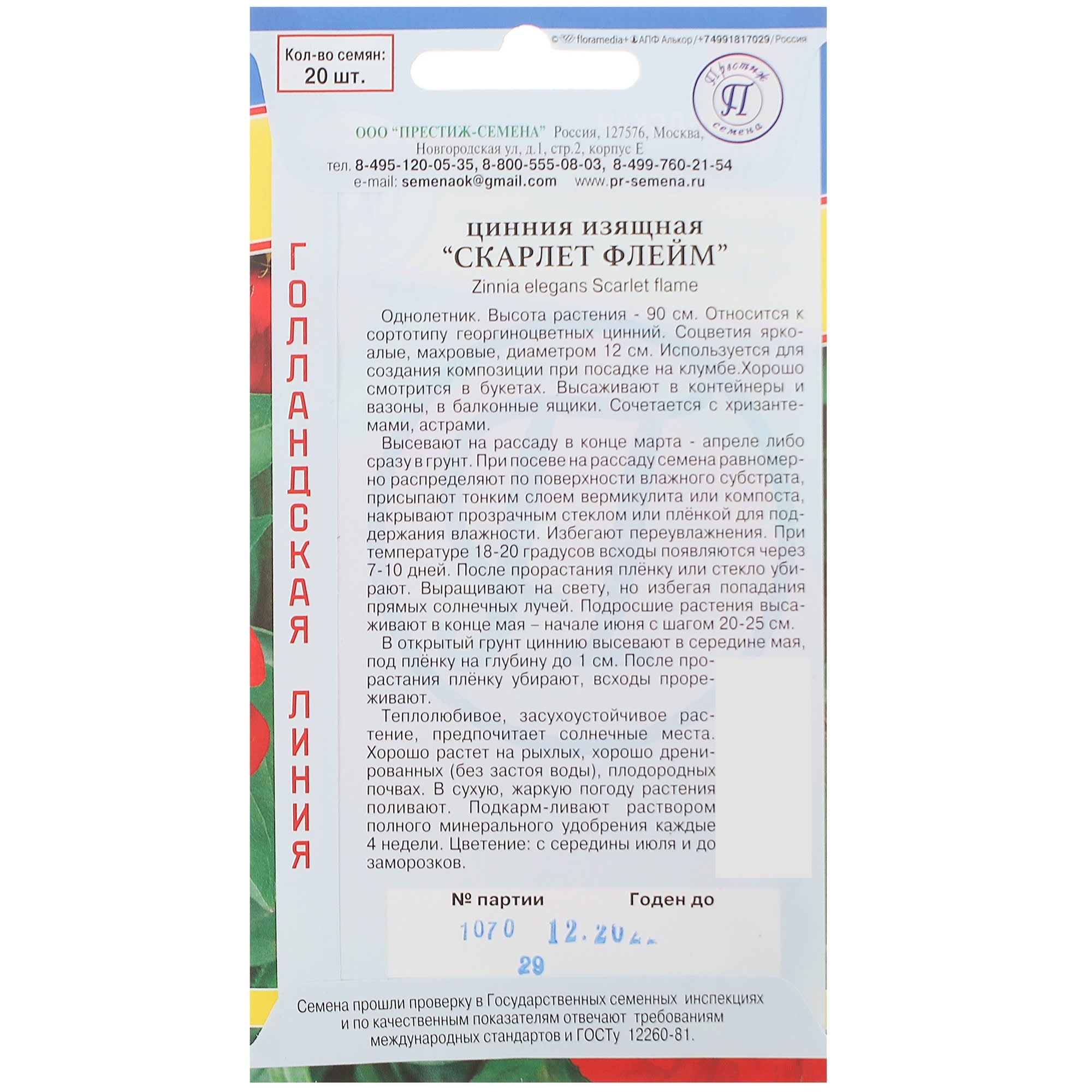 13895827 Цинния изящная «Скарлет флейм» Santreyd  - Вид №1