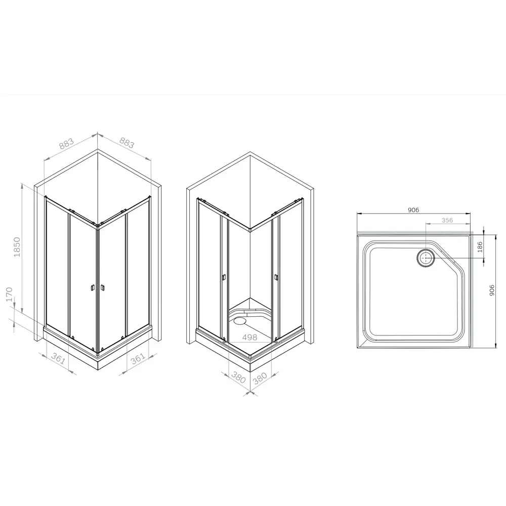 AM.PM Flash W9HG - Душевой уголок квадратный с раздвижными дверями 89369262 STLM-1565934 - Вид №9