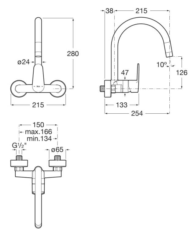 Латунный настенный смеситель для кухни с 2 отверстиями Roca Victoria Plus ARCH-00141932 - Вид №2