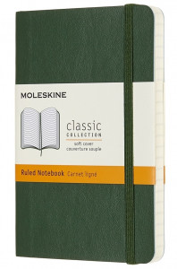 516267 Блокнот "Classic" Soft" Pocket, 96 листов, в линейку, 9 х 14 см, зеленый Moleskine