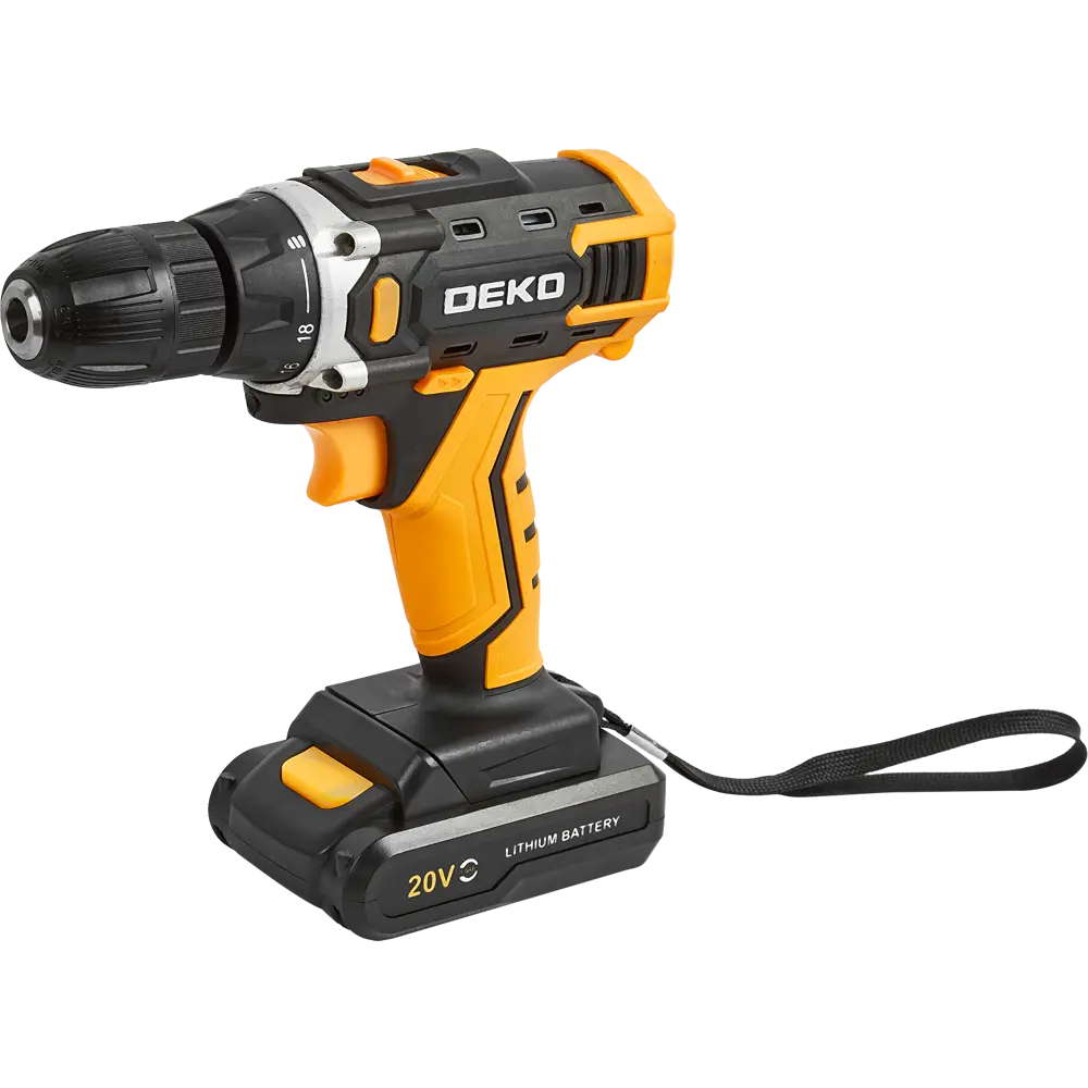 Дрель-шуруповерт аккумуляторная Deko DKCD20FU-LI, 20 В Li-ion 1x1.5 Ач STLM-2110260